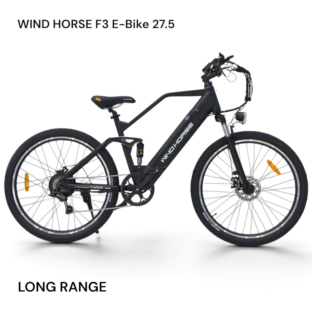 Photoroom_20260908_192646 Wind Horse F3 Premium Urban & Trail Electric Bicycle 27.5" - Black - Image 1